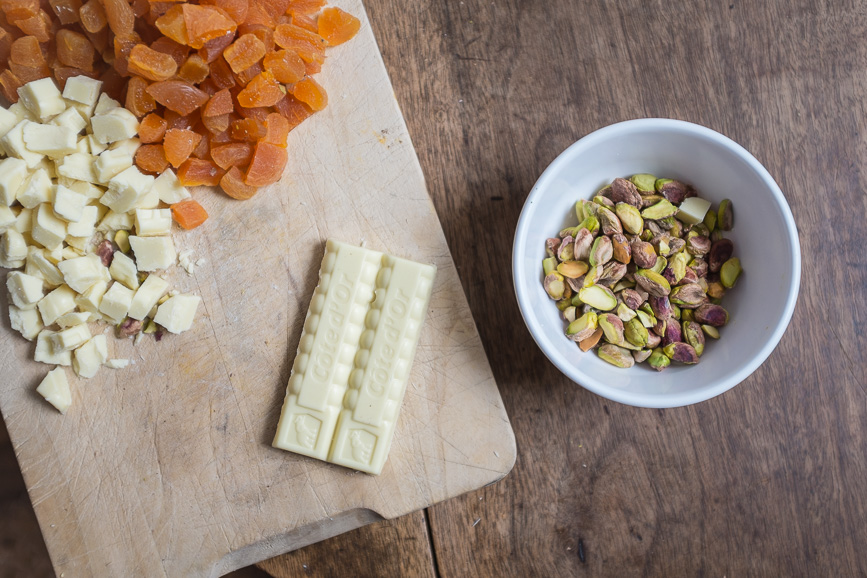 Brussels Biscotti-apricots white choclate pistachios