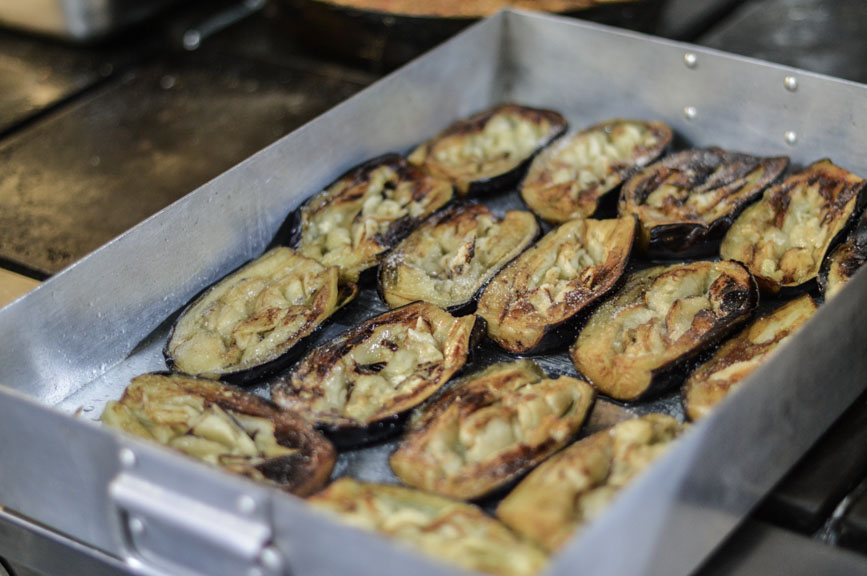 aubergines ready for the oven