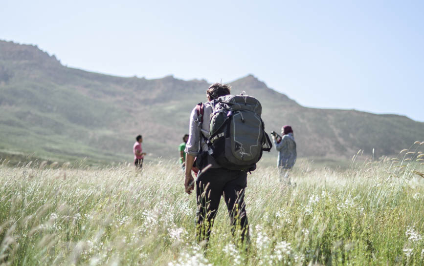 hiking to camp