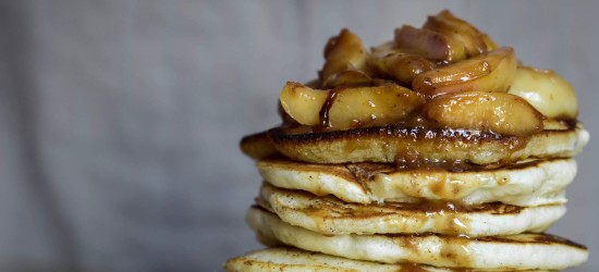 Sunday Pancakes with Caramel Nectarine Compote